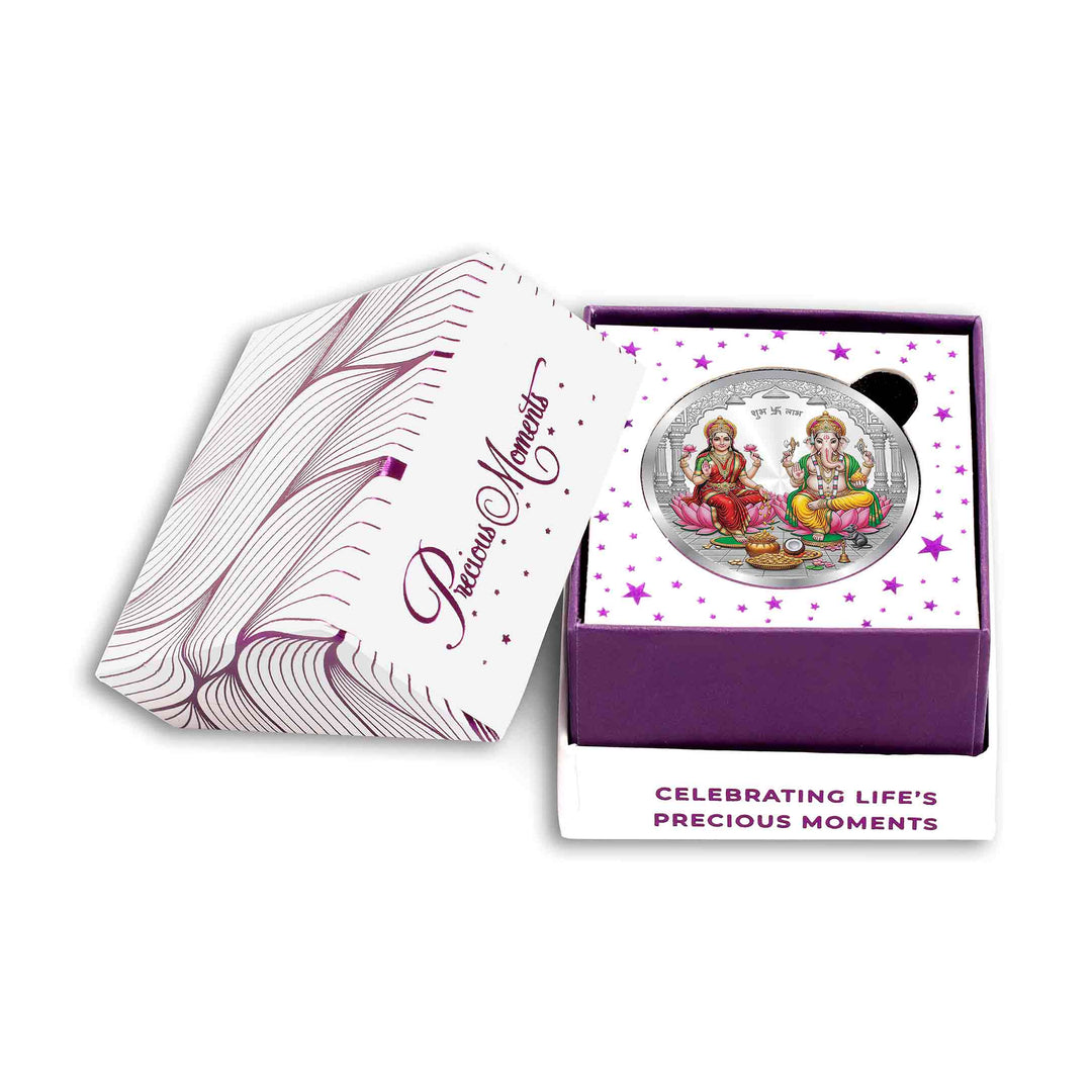 BIS Hallmarked Laxmi Ganesh Silver Coin With 999 Purity