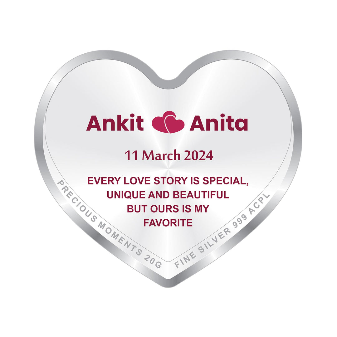 BIS Hallmarked Personalised Wedding Anniversary Heart Silver Coin 999 Pure