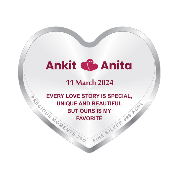 BIS Hallmarked Personalised Wedding Anniversary Heart Silver Coin 999 Pure
