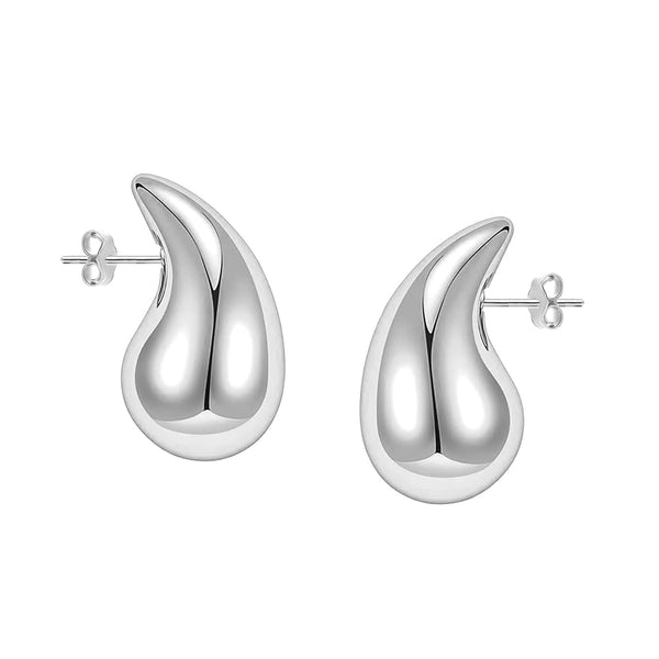 925 Sterling Silver Chunky Hollow Water Drop Pear Shape Stud Earrings for Women