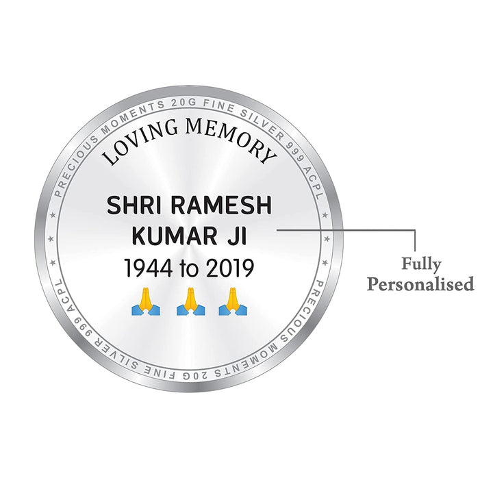 BIS Hallmarked Personalised Silver Coin Death Anniversary Memorial Gift 999 Pure