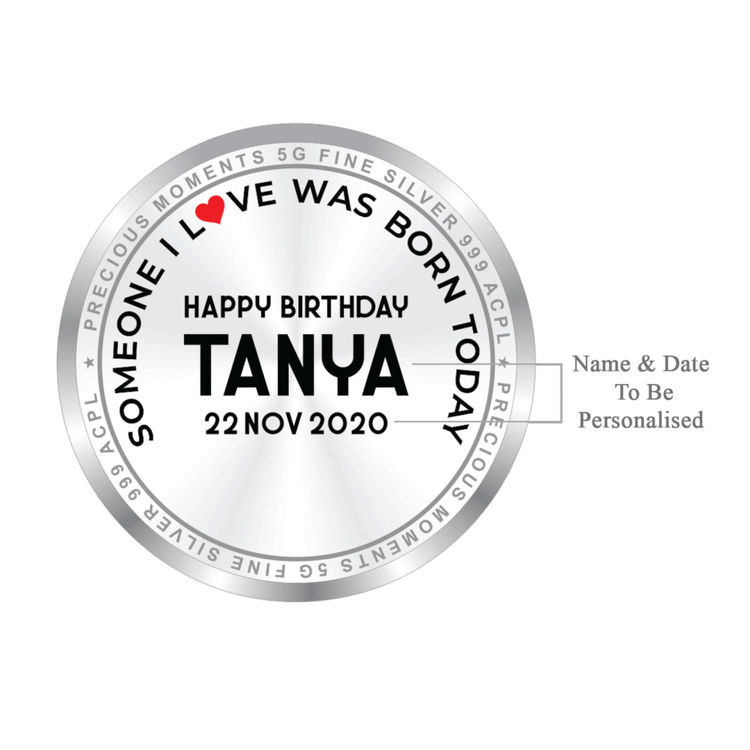 BIS Hallmarked Personalised Happy Birthday 5 gm 999 Pure Silver Coin