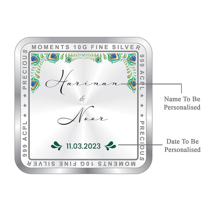 BIS Hallmarked Personalised Newly Married Anniversary Square Silver Coin 999 Pure