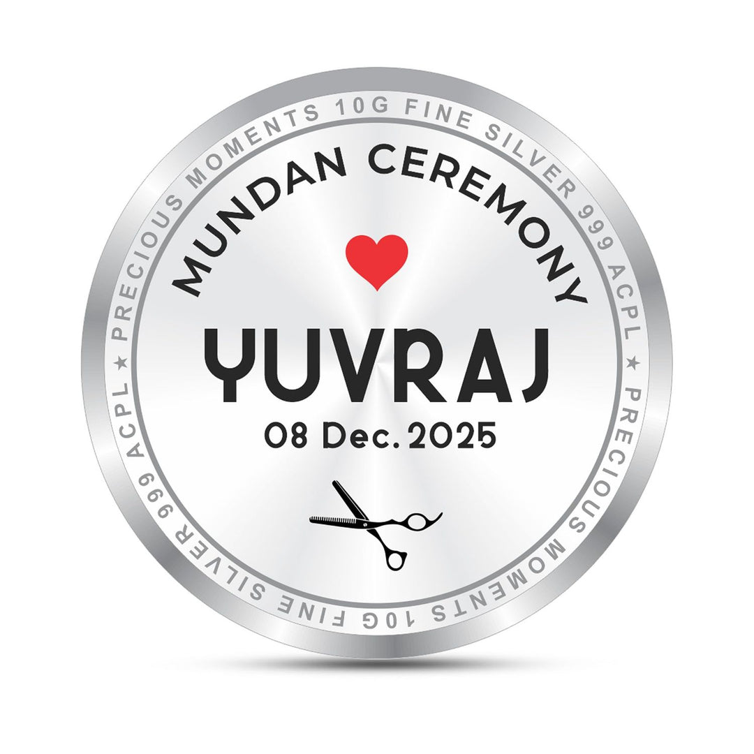 BIS Hallmarked Personalised Mundan Ceremony Silver Coin With 999 Purity