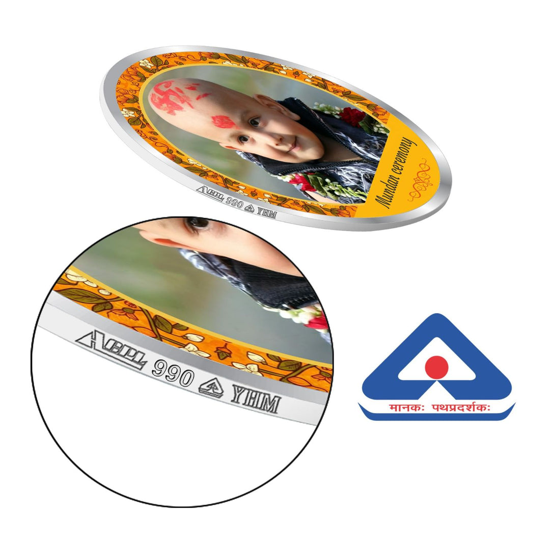 BIS Hallmarked Personalised Mundan Ceremony Silver Coin With 999 Purity