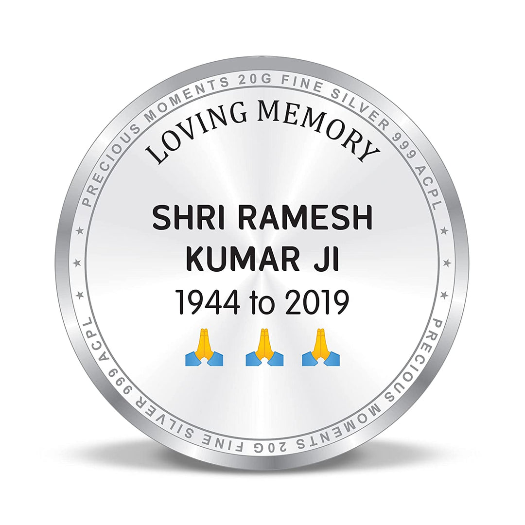 BIS Hallmarked Personalised Silver Coin Death Anniversary Memorial Gift 999 Pure