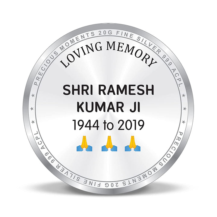 BIS Hallmarked Personalised Silver Coin Death Anniversary Memorial Gift 999 Pure