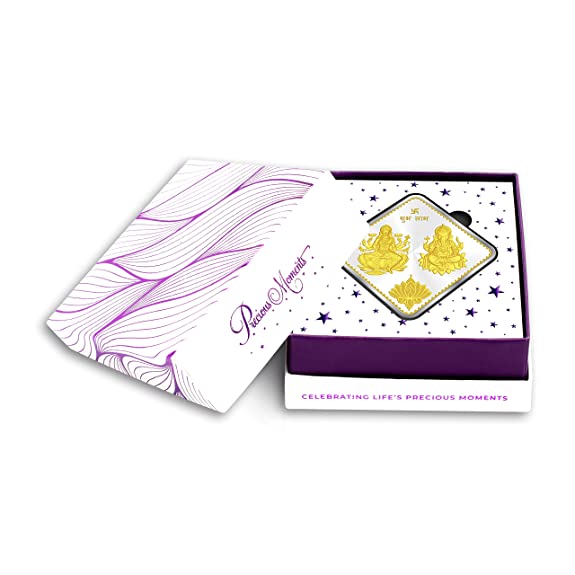 BIS Hallmarked Laxmi Ganesh Diamond Shape Design 999 Pure Silver Coin Akshay Tritiya