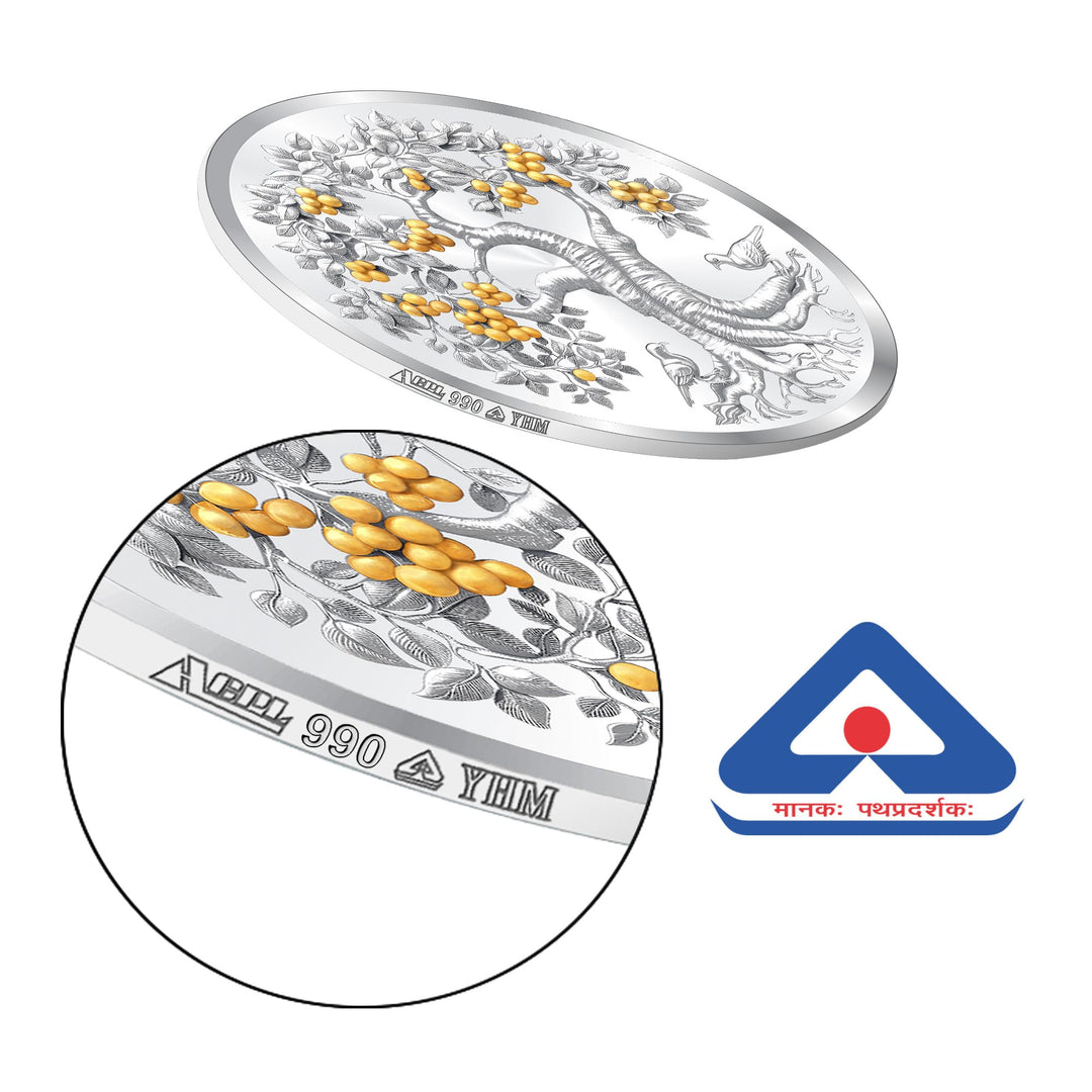 BIS Hallmarked Banyan Tree Colour 999 Pure Silver Coin Akshay Tritiya