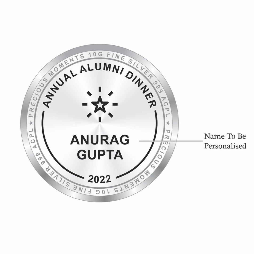 Precious Moments BIS Hallmarked Personalised 10 Gram Silver Coin For Alumni Meet Reunion 999 Pure