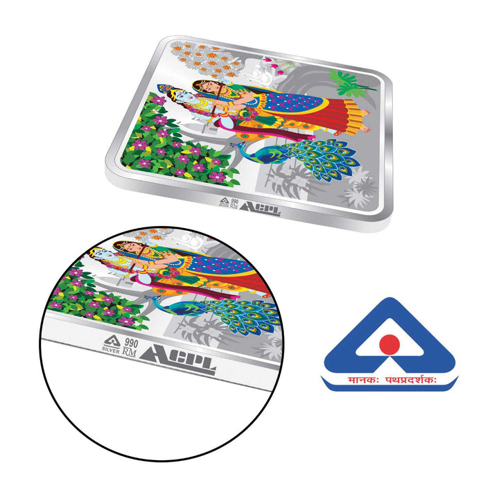 BIS Hallmarked Radha Krishna Square Silver Coin 999 Pure