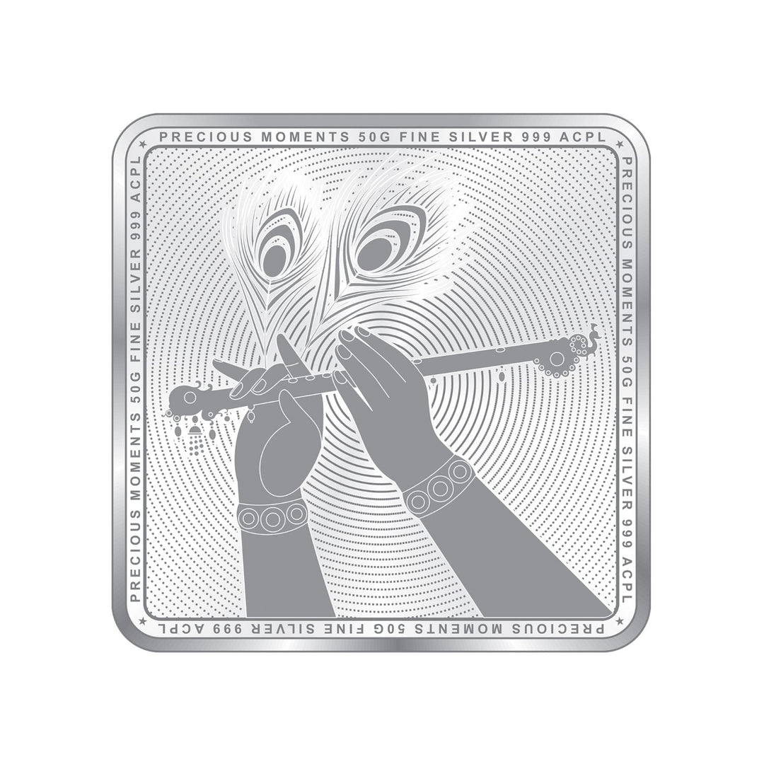 BIS Hallmarked Radha Krishna Square Silver Coin 999 Pure