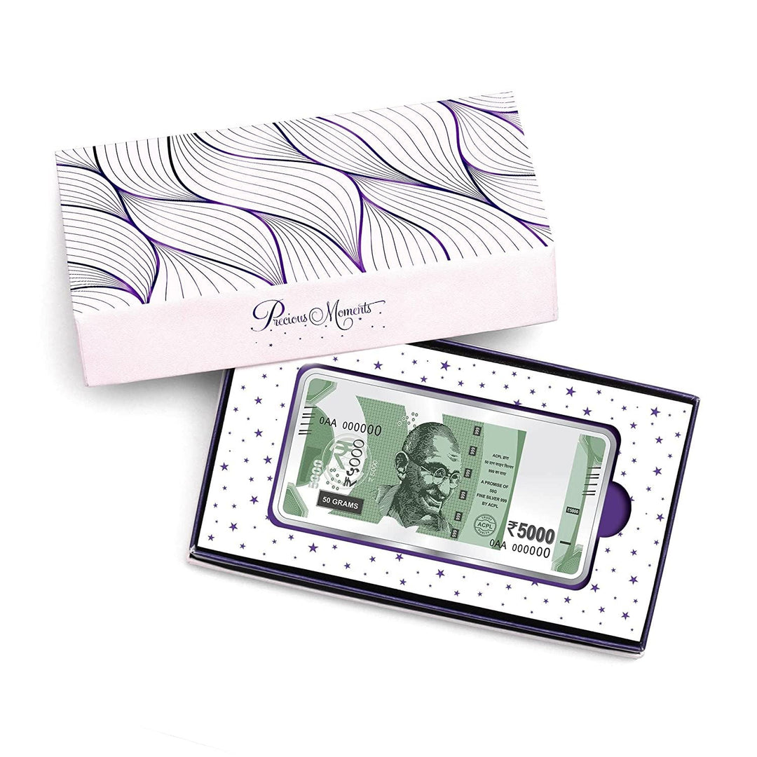 BIS Hallmarked 50 Gram Silver Currency Bar Rs.5000 999 Pure