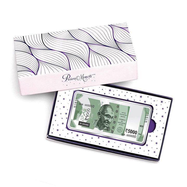 BIS Hallmarked 50 Gram Silver Currency Bar Rs.5000 999 Pure