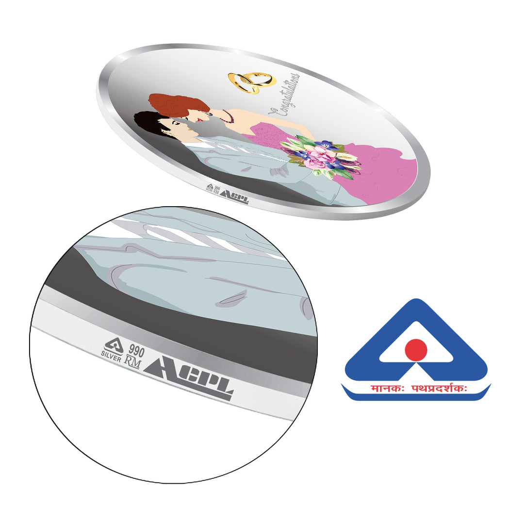 BIS Hallmarked Congratulations Silver Coin for Newly Married Couple (999 Purity)