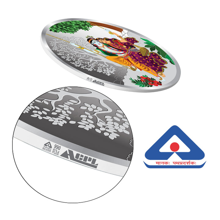 BIS Hallmarked Radha Krishna on The Swing 999 Pure Silver Coin