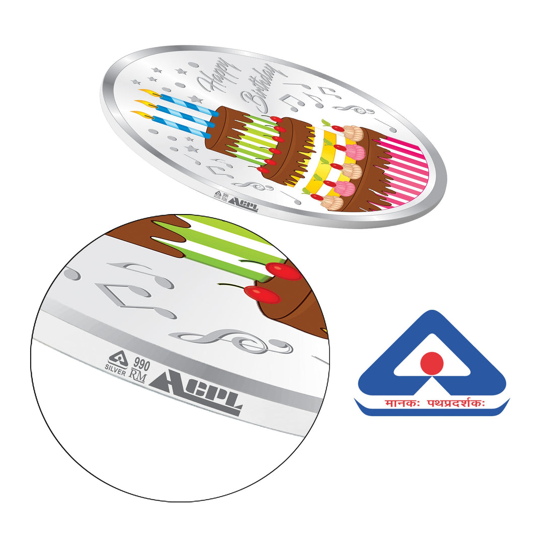 BIS Hallmarked Colorful Happy Birthday 999 Pure Silver Coin