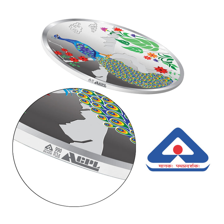 BIS Hallmarked Colorful Peacock Design Silver Coin (999 Purity)