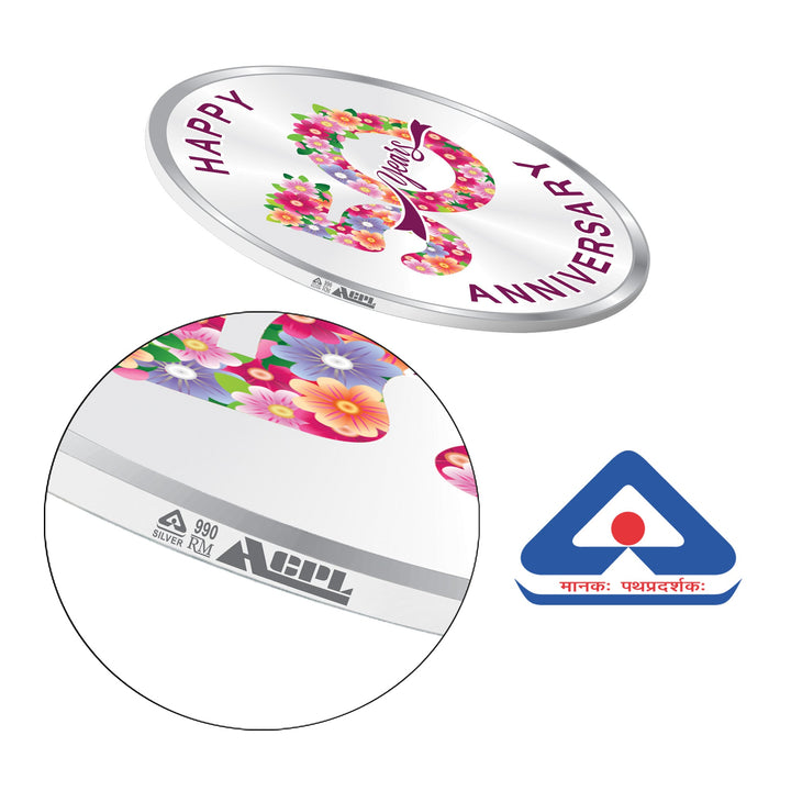 BIS Hallmarked Happy Anniversary Floral Design 999 Pure Silver Coin