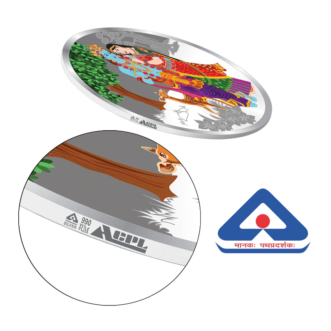 BIS Hallmarked Radha Krishna with Deer 999 Pure Silver Coin