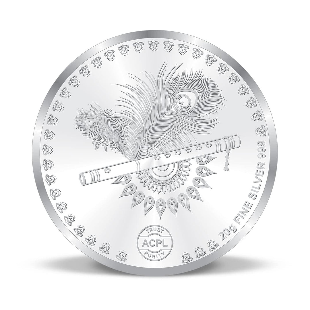 BIS Hallmarked Radha Krishna Colourful Peacock Silver Coin 999 Pure