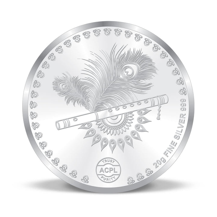 BIS Hallmarked Radha Krishna Colourful Peacock Silver Coin 999 Pure