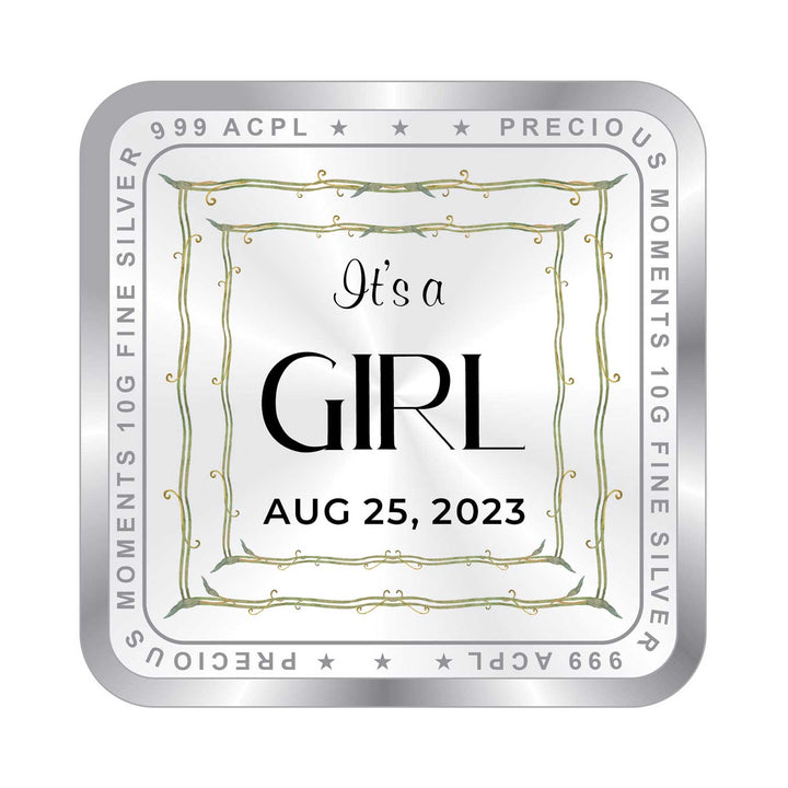 BIS Hallmarked Personalised New Born Baby Girl Silver Square Coin 999 Purity