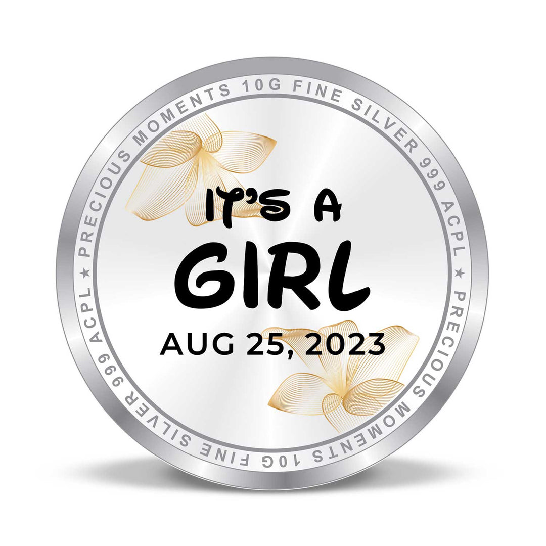 BIS Hallmarked Personalised New Born Baby Girl Silver Coin 999 Purity