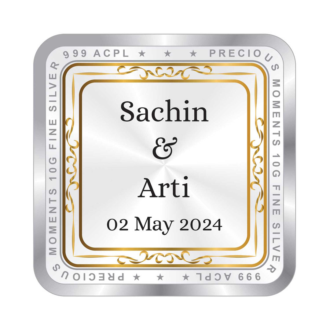 BIS Hallmarked Personalised Newly Married Anniversary Beautiful Square Silver Coin  ( 999 Purity )