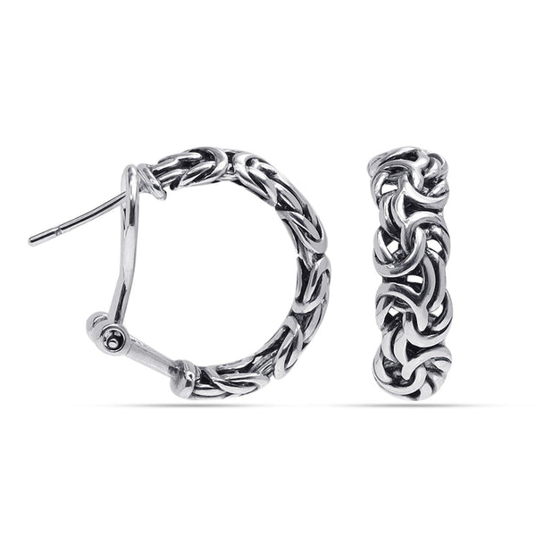 925 Sterling Silver Antique Byzantine Inspired Omega Back Clip-On Hoop Earrings for Women