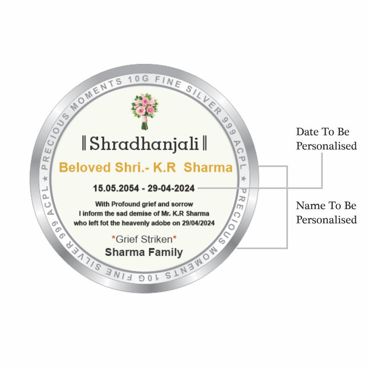 BIS Hallmarked Personalised Memorial Gift in Loving Memory Death Anniversary 999 Pure Silver Coin