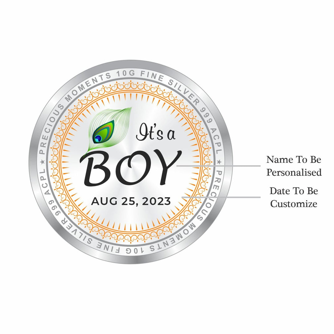 BIS Hallmarked Personalised New Born Baby Boy Round Silver Coin 999 Purity