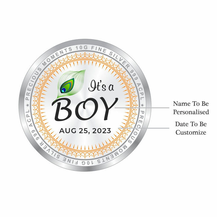 BIS Hallmarked Personalised New Born Baby Boy Round Silver Coin 999 Purity