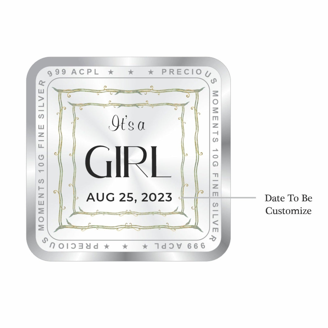 BIS Hallmarked Personalised New Born Baby Girl Silver Square Coin 999 Purity