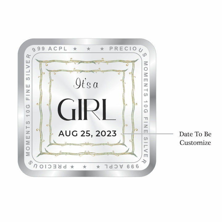 BIS Hallmarked Personalised New Born Baby Girl Silver Square Coin 999 Purity