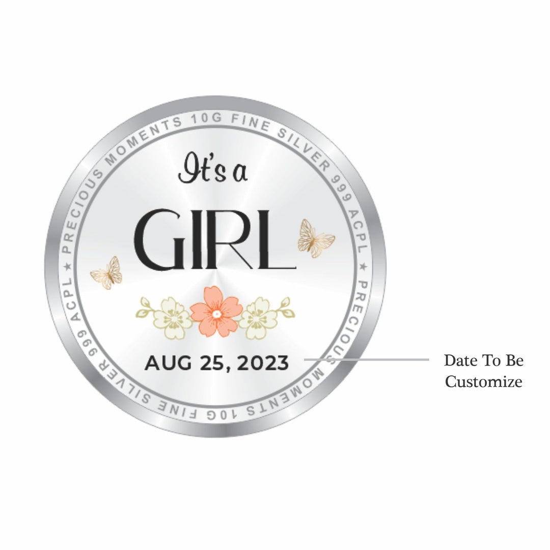 BIS Hallmarked Personalised New Born Baby Girl Silver Round Coin 999 Purity