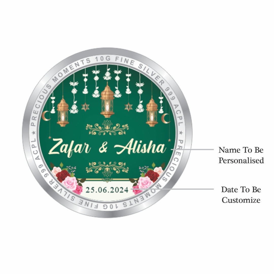 BIS Hallmarked Personalised Wedding Anniversary Beautiful Round 999 Pure Silver Coin