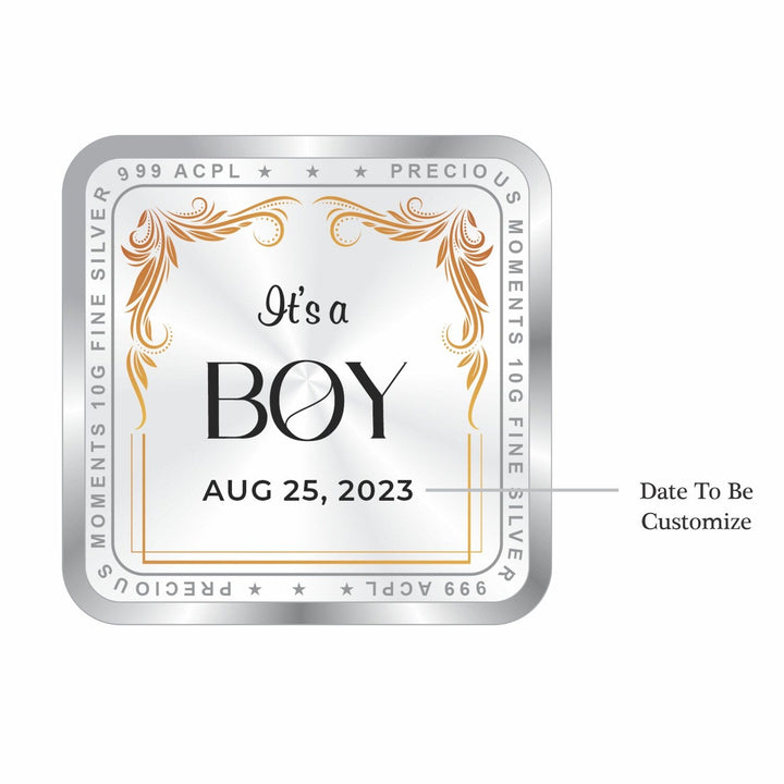 BIS Hallmarked Personalised New Born Baby Boy Silver Square Coin 999 Purity
