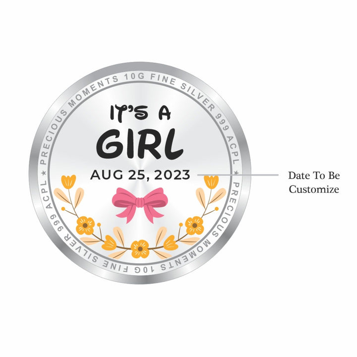 BIS Hallmarked Personalised New Born Baby Girl Silver Round Coin 999 Purity