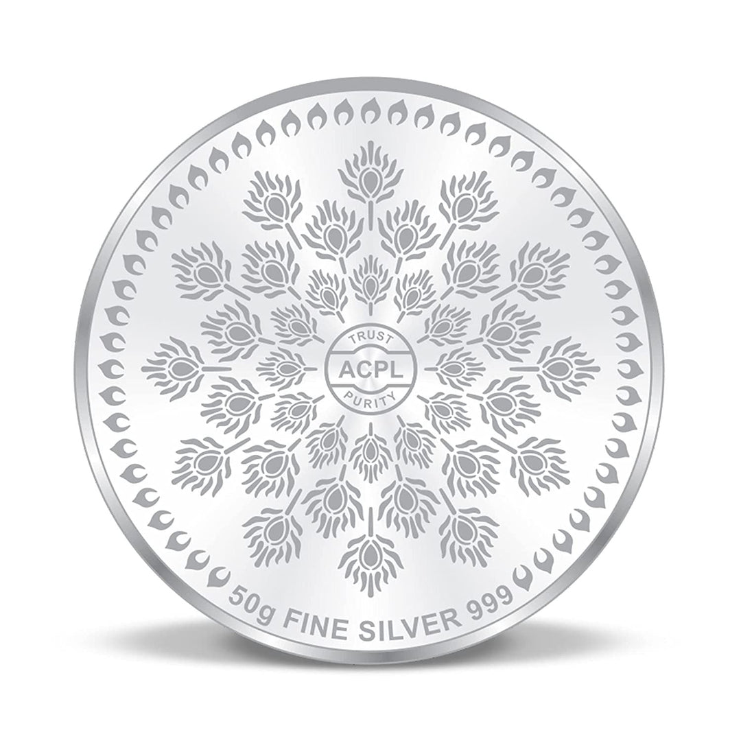 BIS Hallmarked Dancing Peacock Stone 50GM 999 Pure Silver Coin