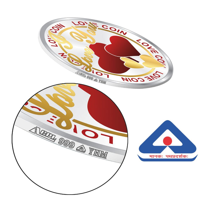 BIS Hallmarked Happy Valentine Day Heart Design Silver Gifting Coin 999  Purity