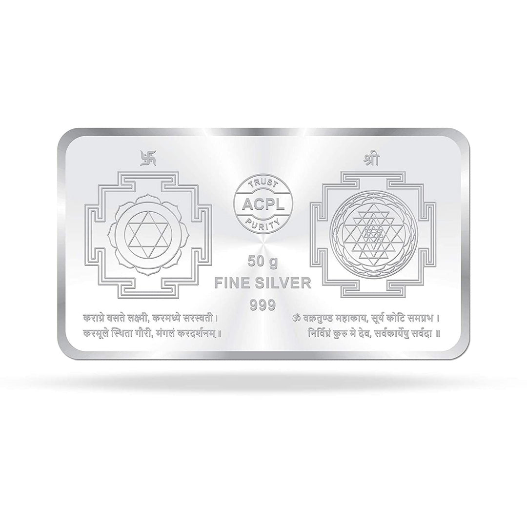 BIS Hallmarked Laxmi Ganesh Colorful 50Gm Silver Bar 999 Purity