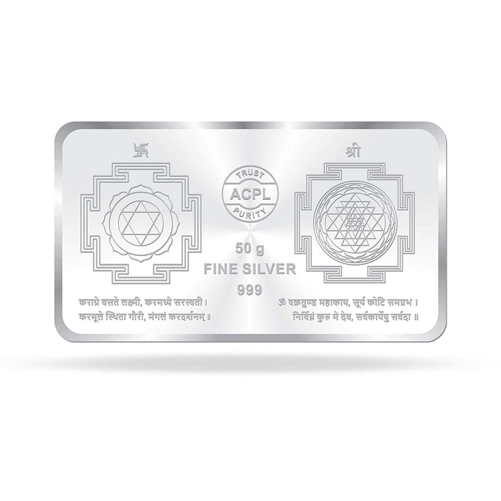 BIS Hallmarked Laxmi Ganesh Colorful 50Gm Silver Bar 999 Purity