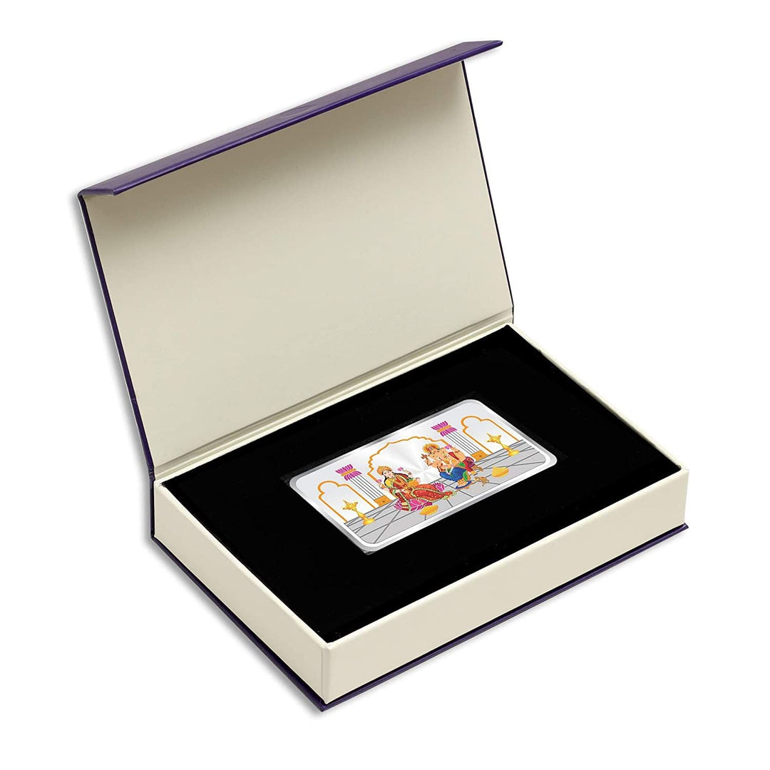 BIS Hallmarked Laxmi Ganesh Colorful 50Gm Silver Bar 999 Purity