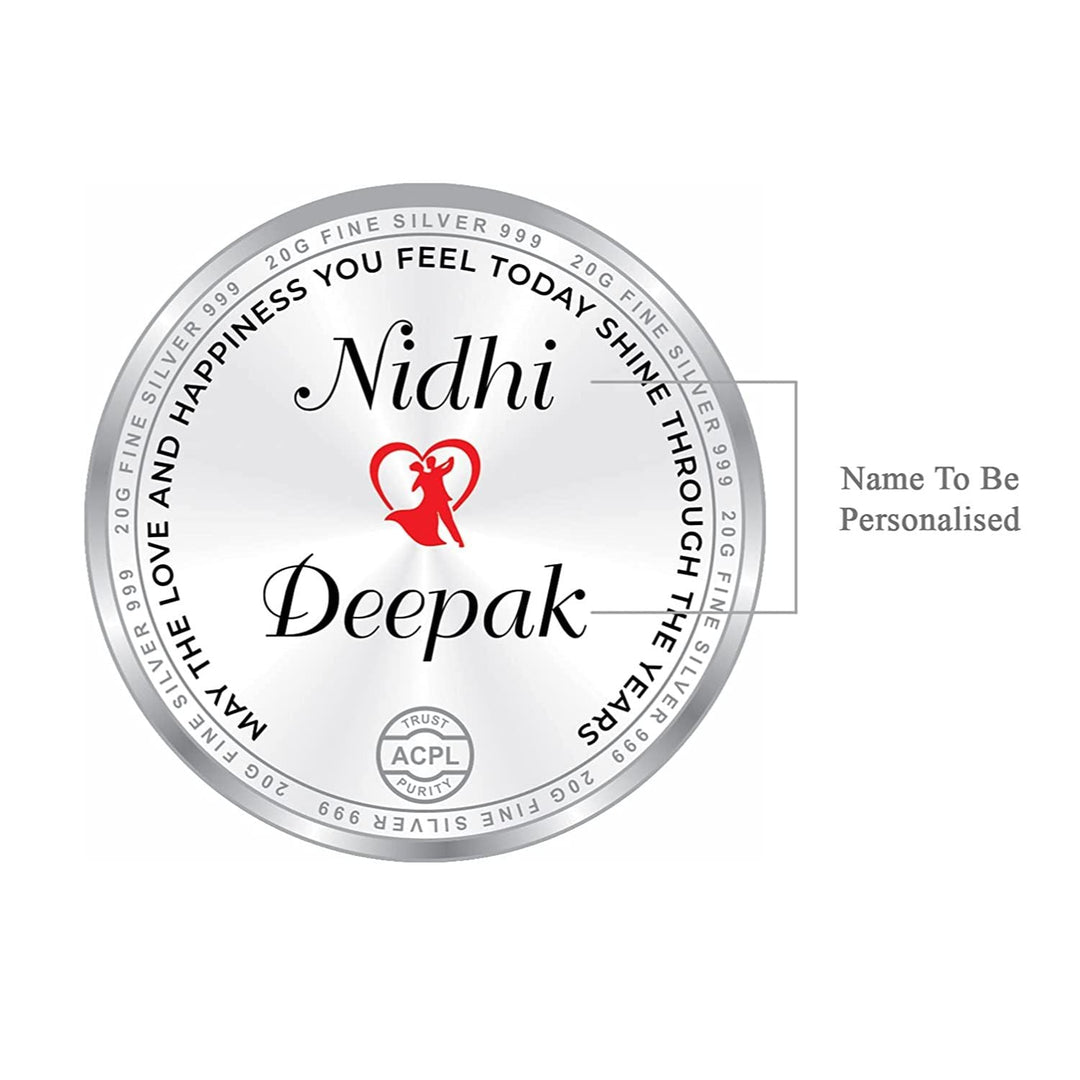 BIS Hallmarked Newly Married Personalised Silver Coin 999 Purity