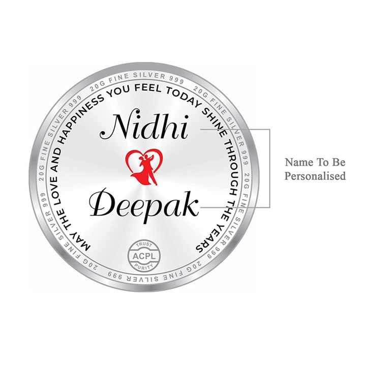 BIS Hallmarked Newly Married Personalised Silver Coin 999 Purity