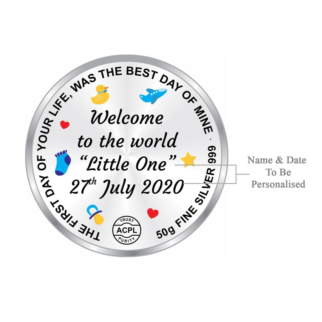 BIS Hallmarked Personalised New Born Baby 999 Pure Silver Coin
