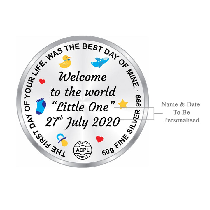 BIS Hallmarked Personalised New Born Baby 999 Pure Silver Coin