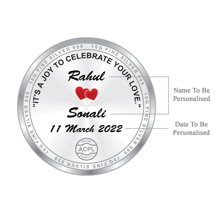 BIS Hallmarked Personalised Silver Coin Newly Married 999 Pure