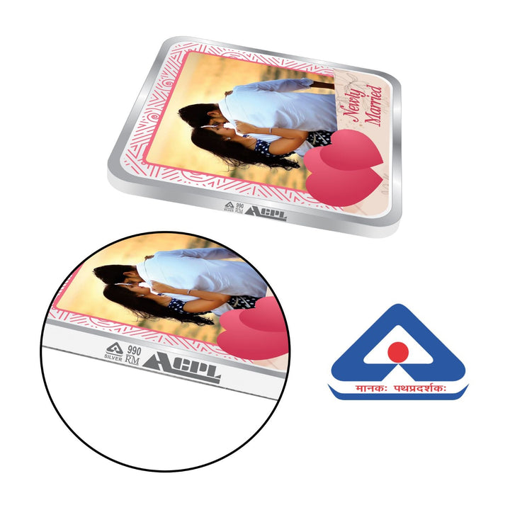 BIS Hallmarked Personalised Newly Married Silver Square Coin 999 Pure